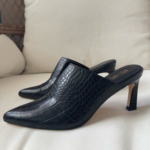 NWB- Miracle Mile Genuine Leather Black Croc Mules